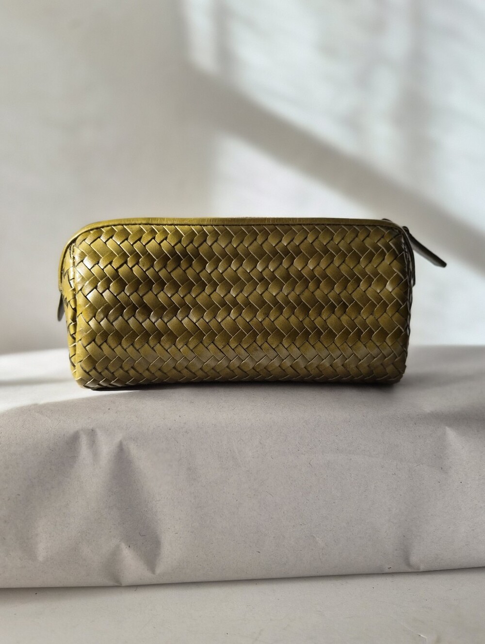Madewell The Signature Woven Braided Zip Pouch Leather Olive Green OA266